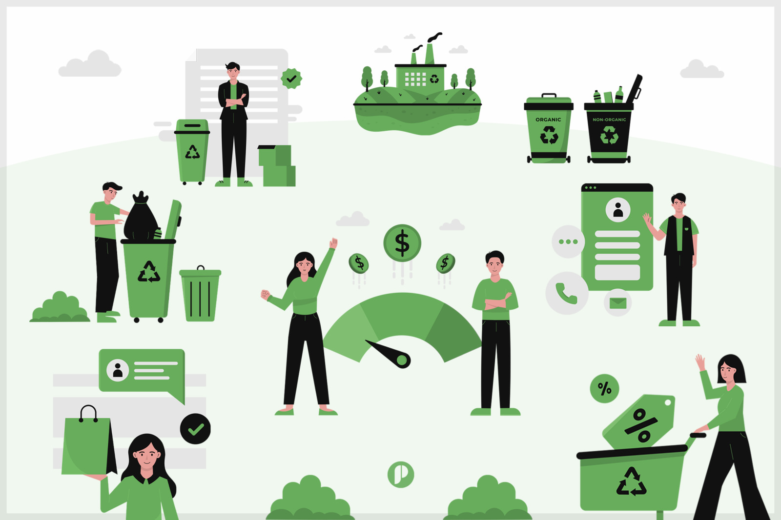 Green & Black Waste Illustration Set on Yellow Images Creative Store