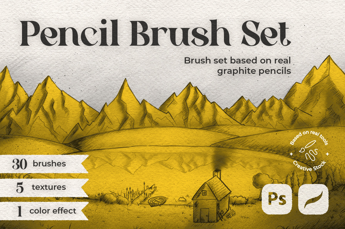 Pencil Brush Set on Yellow Images Creative Store