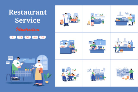 M566_Restaurant Service Illustration Pack