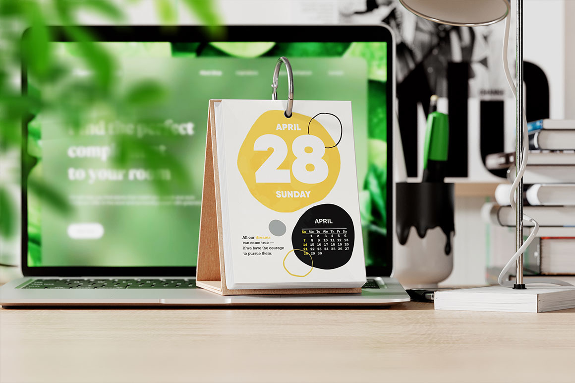 Daily Flip Desk Calendar Mockup on Yellow Images Creative Store