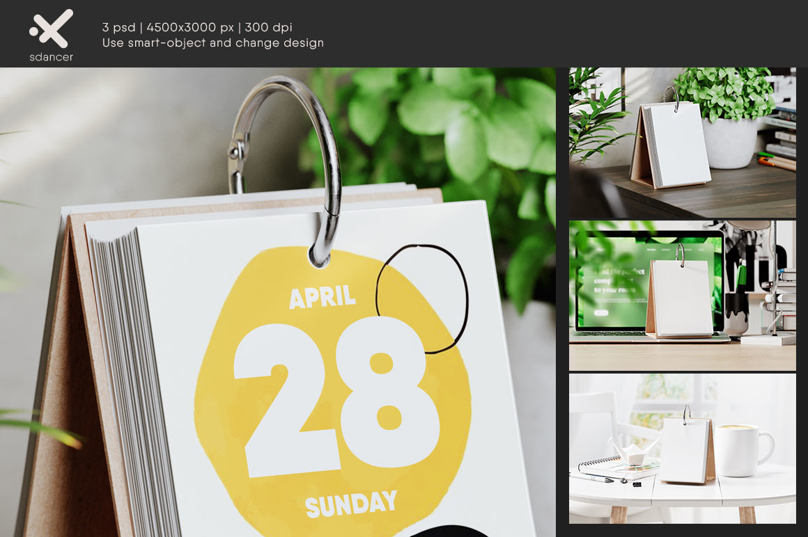 Daily Flip Desk Calendar Mockup on Yellow Images Creative Store