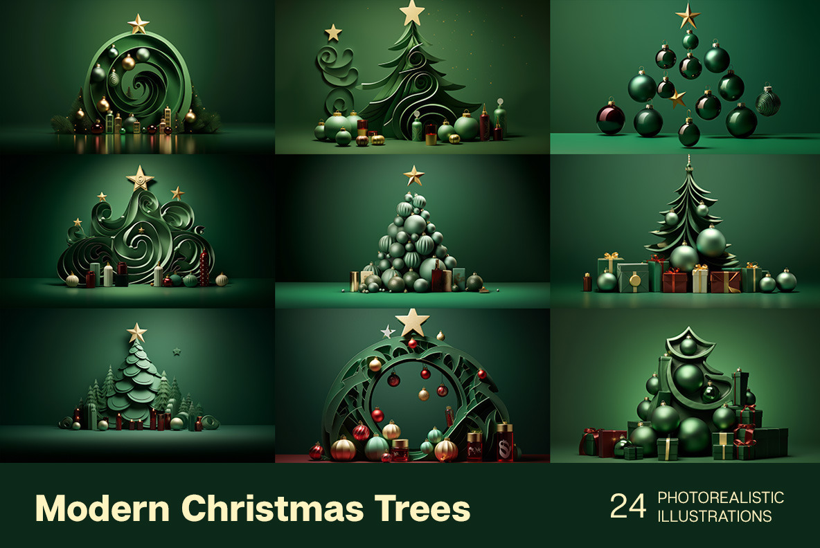 Modern Christmas Trees backgrounds on Yellow Images Creative Store