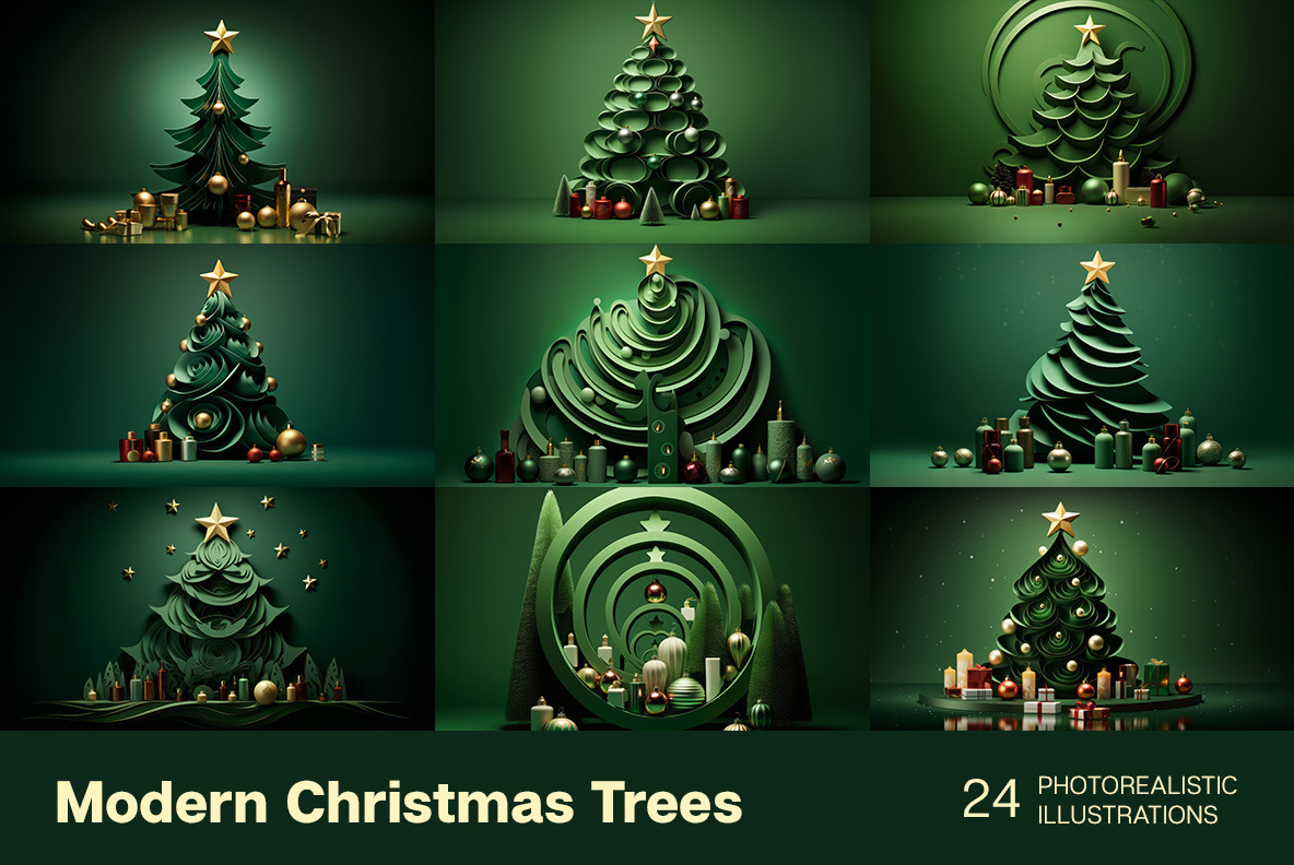 Modern Christmas Trees backgrounds on Yellow Images Creative Store