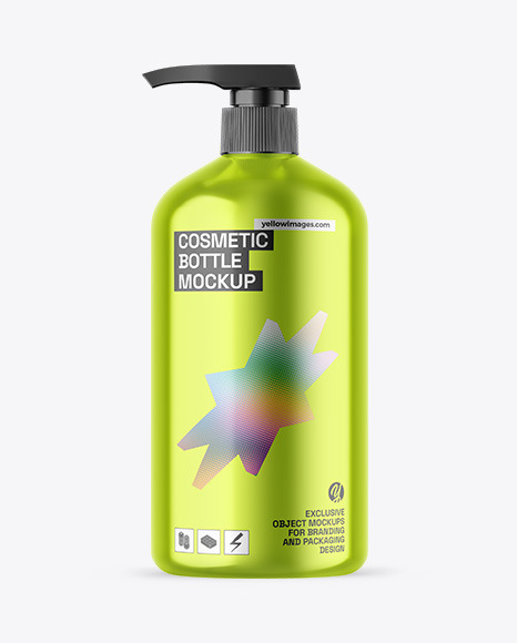 Metallic Cosmetic Bottle With Pump Mockup