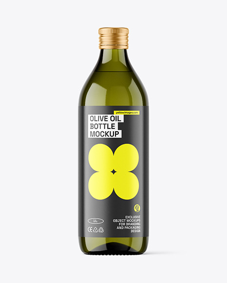 Green Glass Olive Oil Bottle Mockup