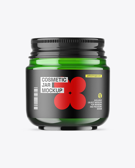 Green Glass Cosmetic Jar Mockup