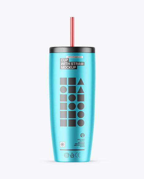 Matte Metallic Cup With Straw Mockup