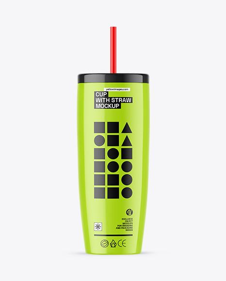 Glossy Cup With Straw Mockup