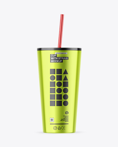 Metallic Cup With Straw Mockup