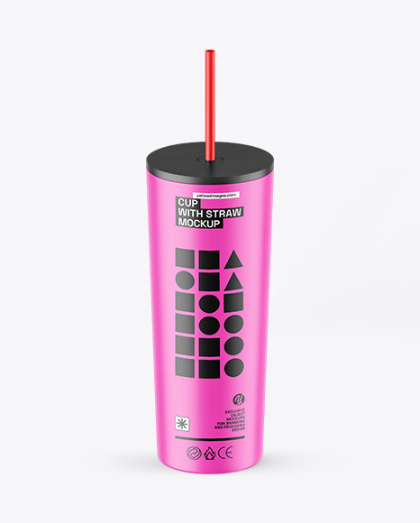 Matte Cup With Straw Mockup