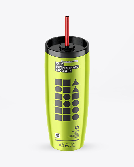 Metallic Cup With Straw Mockup