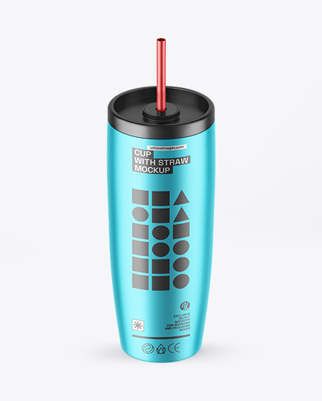 Matte Metallic Cup With Straw Mockup
