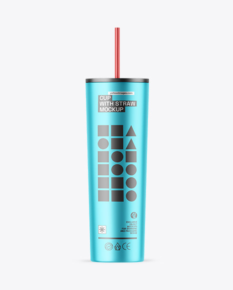 Matte Metallic Cup With Straw Mockup