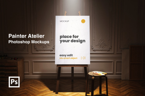 Atelier Painter Stand Canvas Spotlight Mockups