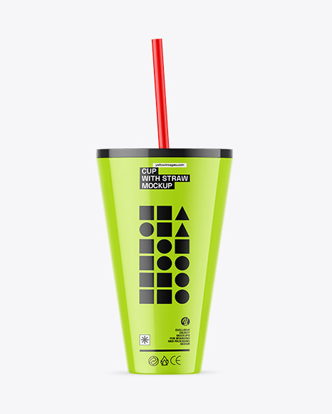 Glossy Cup With Straw Mockup