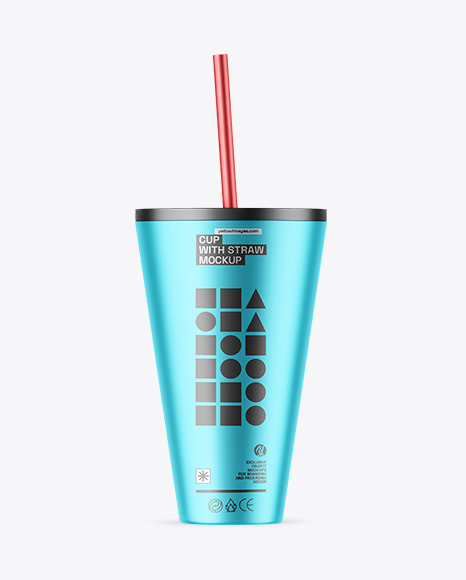 Matte Metallic Cup With Straw Mockup