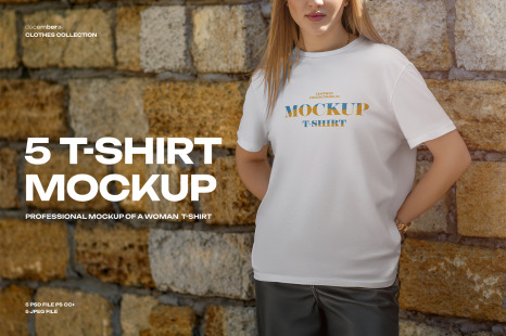 5 Mockups T-Shirt on a Girl in the Outdoor