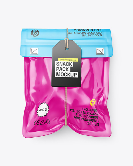 Glossy Plastic Flow-Pack Tied w/ Rope Mockup