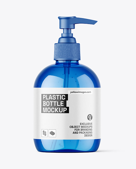 Blue Plastic Bottle with Pump Mockup