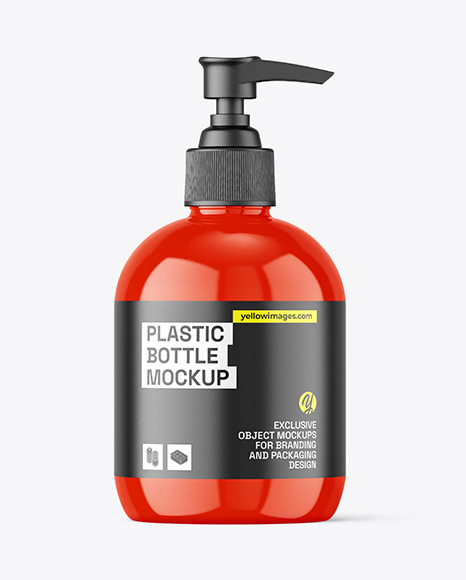Glossy Plastic Bottle with Pump Mockup