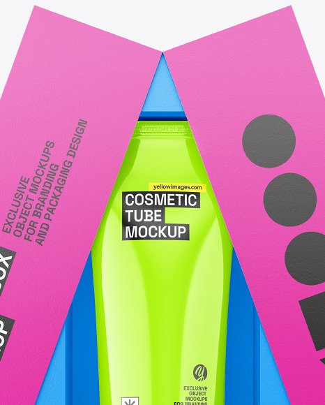Box w/ Glossy Cosmetic Tube Mockup