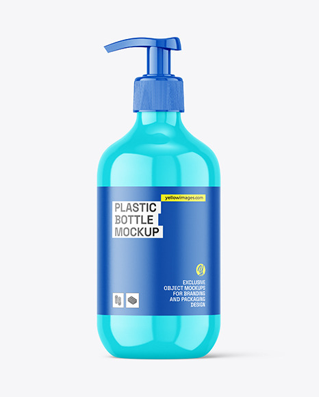 Glossy Plastic Bottle with Pump Mockup