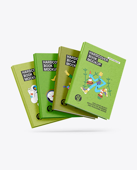 Four Kraft Hardcover Books Mockup