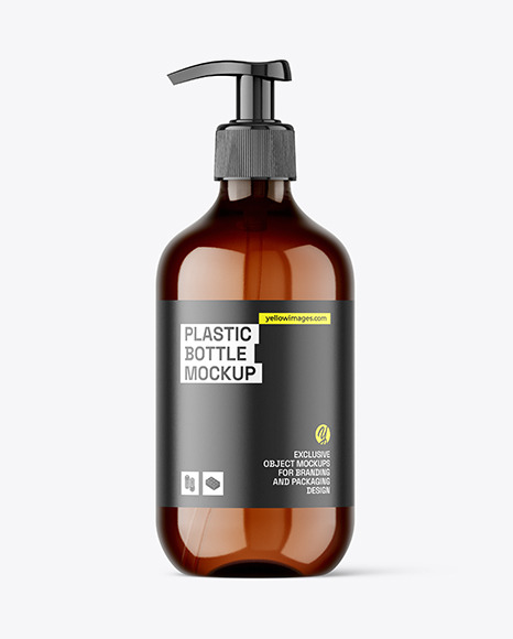 Amber Plastic Bottle with Pump Mockup