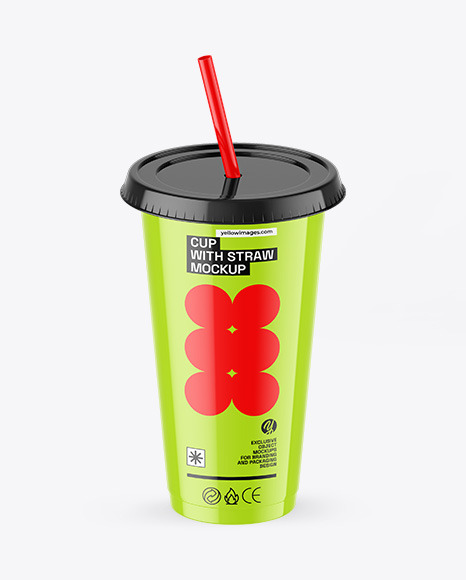 Glossy Cup With Straw Mockup