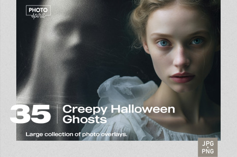 35 Creepy Halloween Ghosts Effect JPG and PNG Photo Overlays