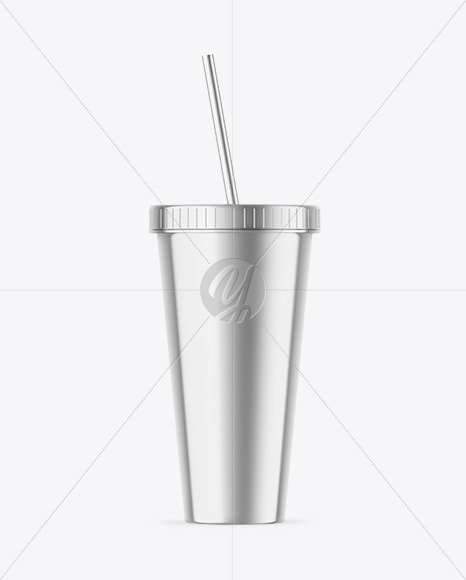 Metallic Cup With Straw Mockup