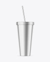 Metallic Cup With Straw Mockup