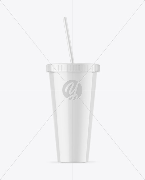 Glossy Cup With Straw Mockup