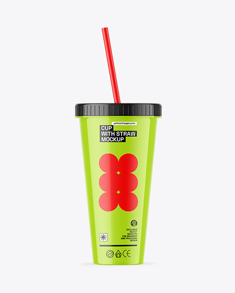 Glossy Cup With Straw Mockup