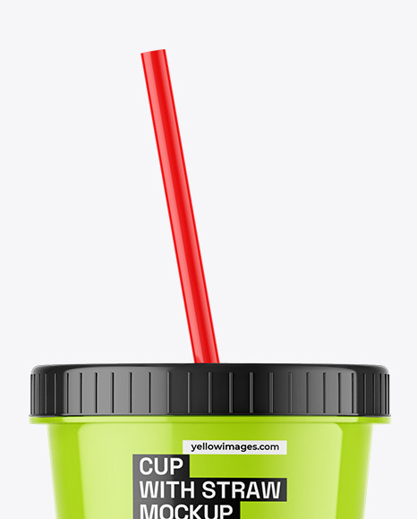 Glossy Cup With Straw Mockup