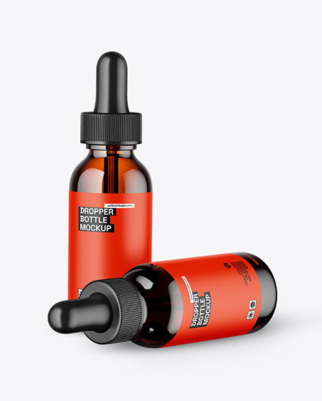 Two Amber Glass Dropper Bottle Mockup