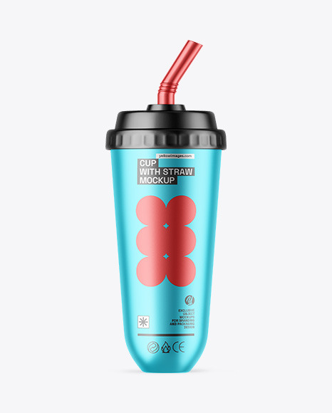 Matte Metallic Cup With Straw Mockup