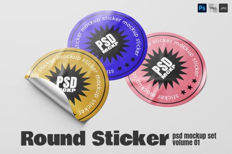 Round Sticker Label PSD Mockup Set - Vol. 01