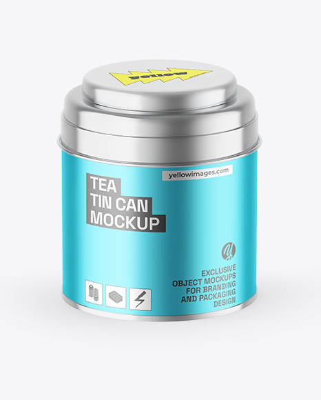 Matte Metallic Tea Tin Can Mockup