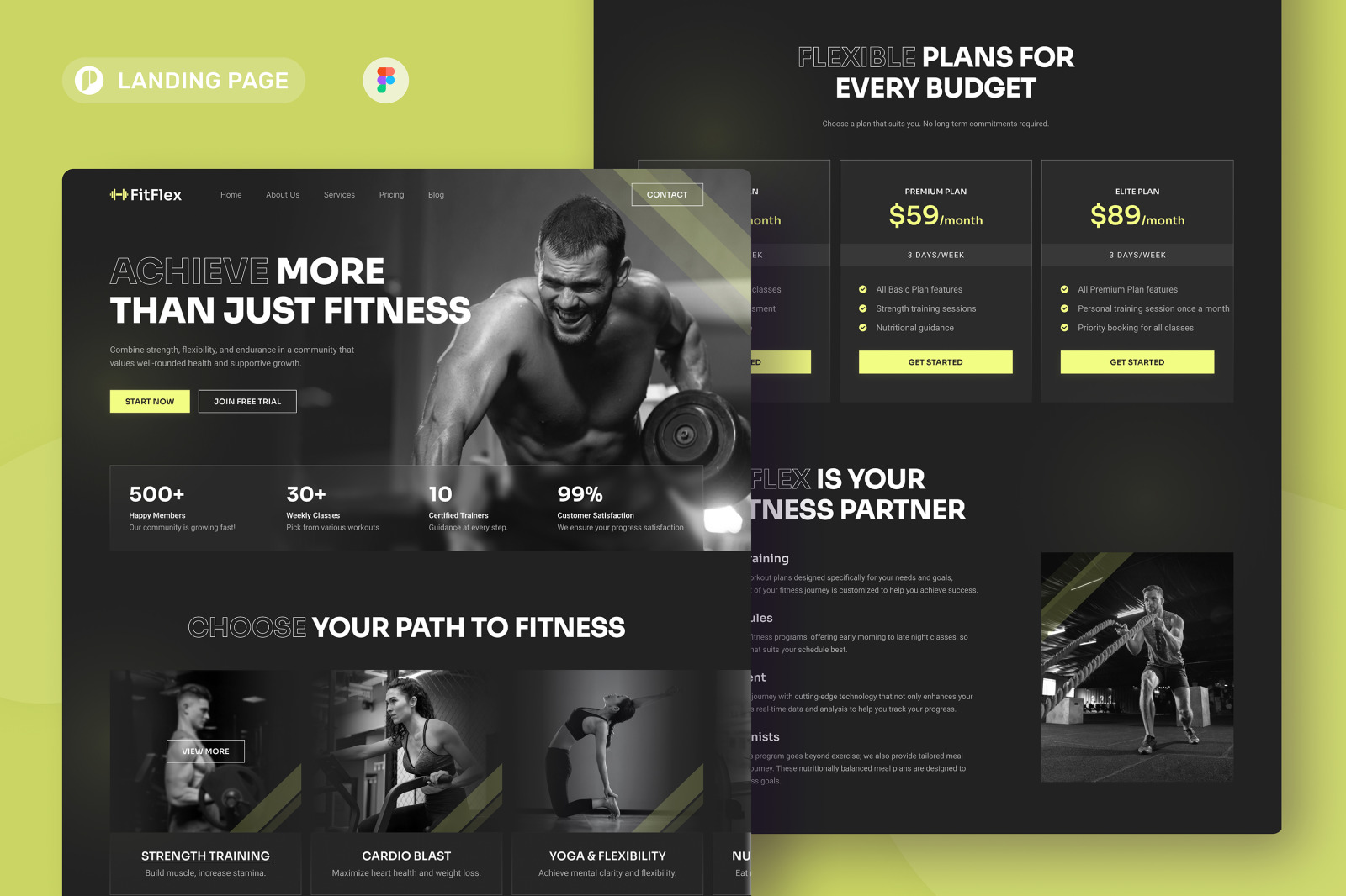 FitFlex Fitness Studio Landing Page on Yellow Images Creative Store