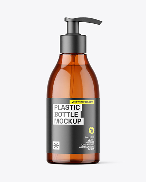Amber Plastic Bottle with Pump Mockup