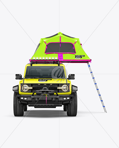 Off-Road SUV With Tourist Tent Mockup  - Front View