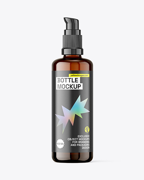 100ml Amber Pump Bottle Mockup