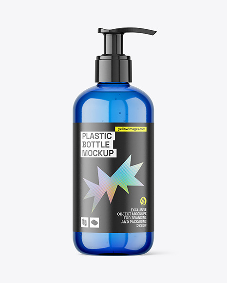 Blue Plastic Bottle with Pump Mockup