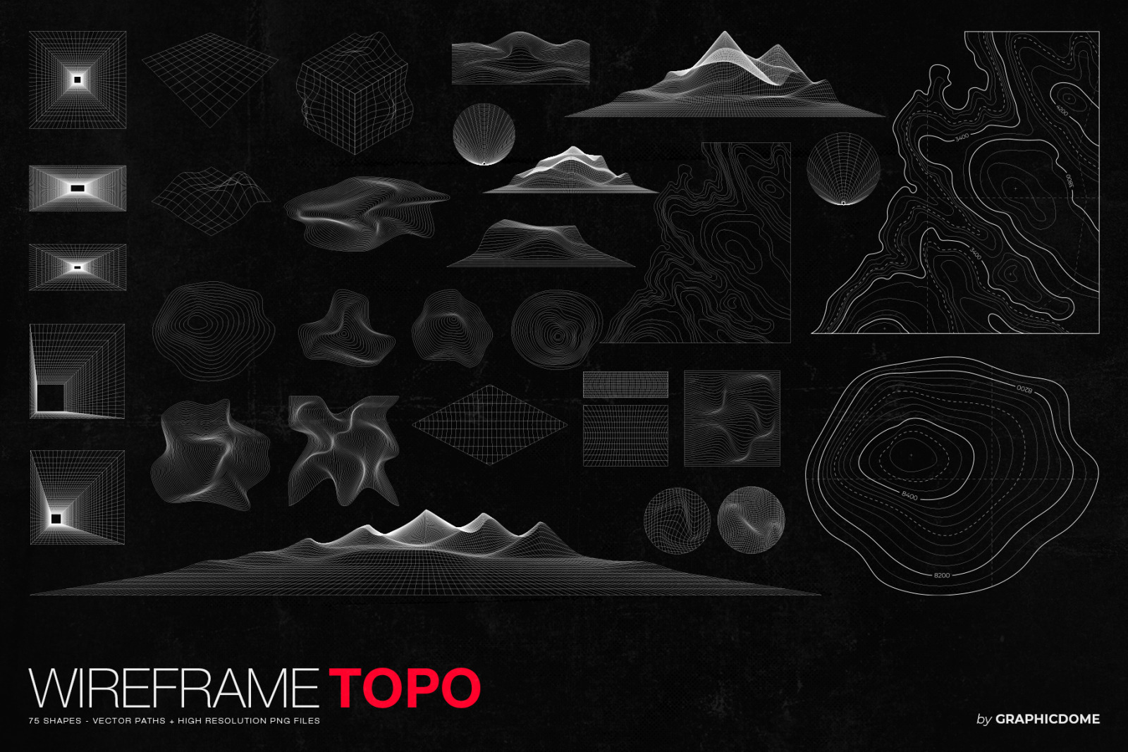 75 Wireframe Topo Elements Vectors 75 Wireframe Topo Elements Vectors