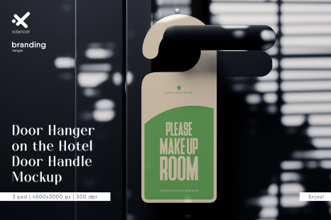 Door Hanger on the Hotel Door Handle Mockup