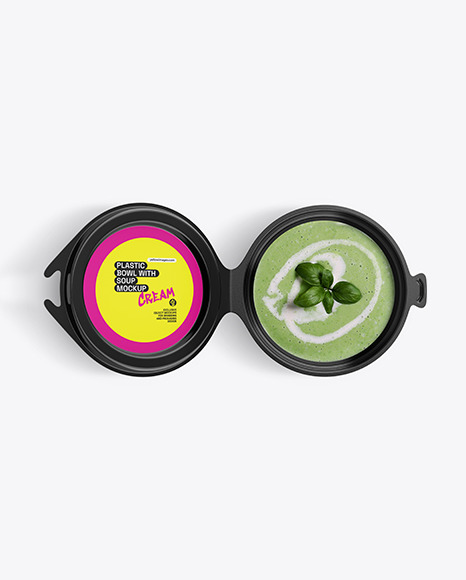 Plastic Bowl With Pea Cream Soup Mockup