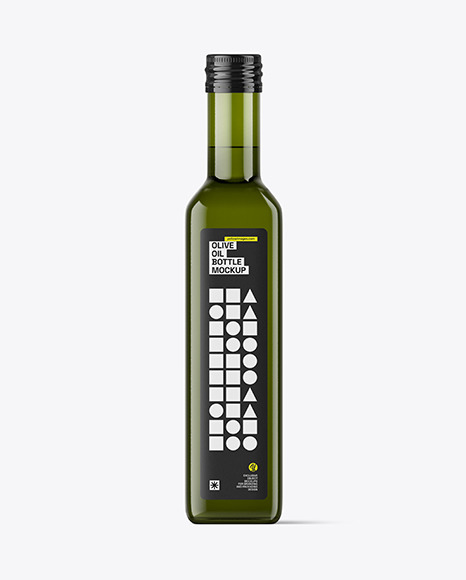 Green Glass Olive Oil Bottle w/ Metallic Cap Mockup