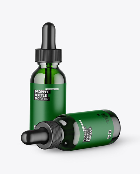 Two Green Glass Dropper Bottles Mockup
