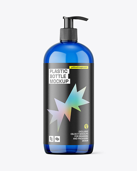 Blue Plastic Bottle with Pump Mockup